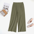 ZANZEA Women Cotton Linen Wide Leg Long Pants Solid Elastic Waist Loose Casual Trousers.