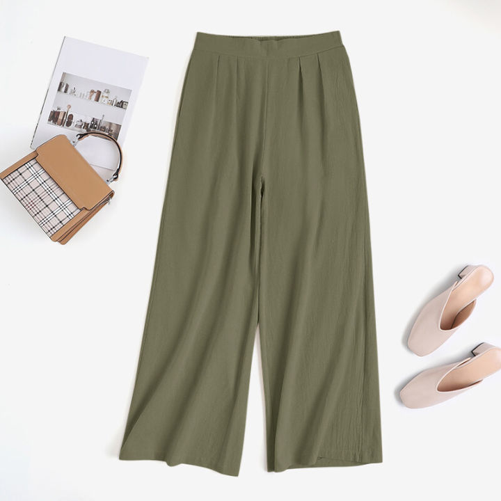 ZANZEA%20Women%20Cotton%20Linen%20Wide%20Leg%20Long%20Pants%20Solid%20Elastic%20Waist%20Loose%20Casual%20Trousers%20-%20Image%206