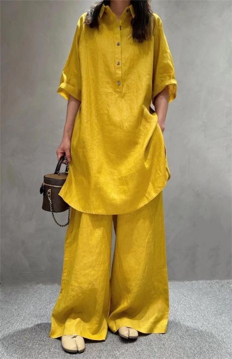 Woman%E2%80%99s%20Solid%20color%20mid-length%20shirt%20women%20summer%20new%20fashion%20loose%20casual%20suit%20-%20Image%202