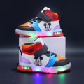Disney Children's Sneakers Boys Girls Mickey Led Light Sport Shoes Student Shoes Hook Anti-slip Kids Outdoor Shoes Basket Shoes.