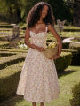 Townlike Waist Wrap Print A-line Midi Long Dress Women Spaghetti Strap 2024 Spring Summer Dress Backless Party Dresses.