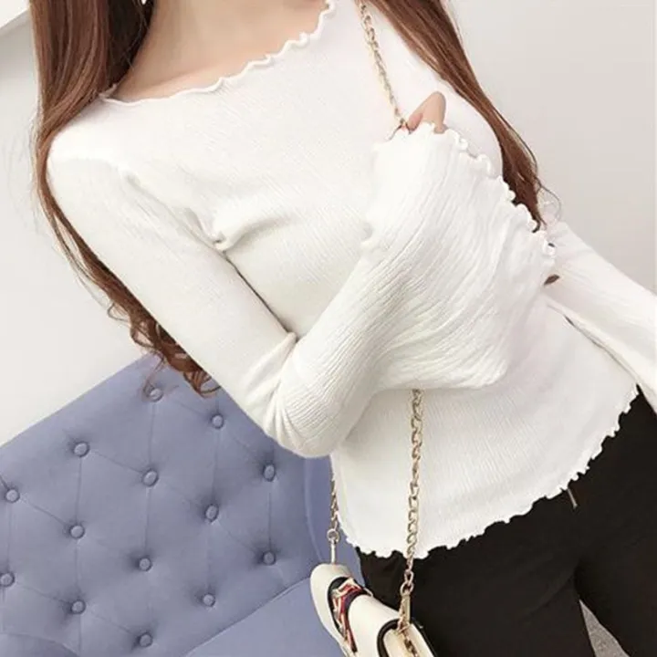 Super%20Fairy%20Bell%20Sleeve%20Top%20for%20Women%20Spring%20and%20Autumn%20New%20Versatile%20Long%20Sleeves%20Elastic%20Wooden%20Ear%20off-Neck%20Knitted%20Bottoming%20Shirt%20Trendy%20-%20Image%207