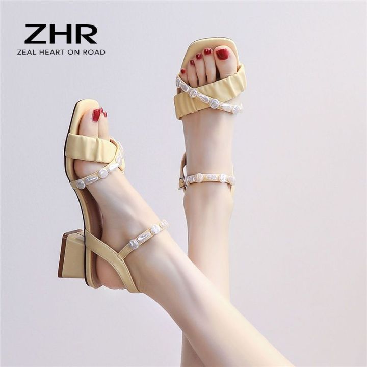 ZHR%20Women's%20Chunky%20Heel%20Sandals%202024%20New%20Summer%20Square%20Head%20Strap%20Fairy%20Style%20Pearl%20Strap%20Women's%20Mid-Heel%20Shoes%20-%20Image%206