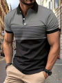 Striped Men's Casual Color Block Short Sleeve Lapel Polo Shirt For Summer Golf Shirt EUROPEAN Measurement.