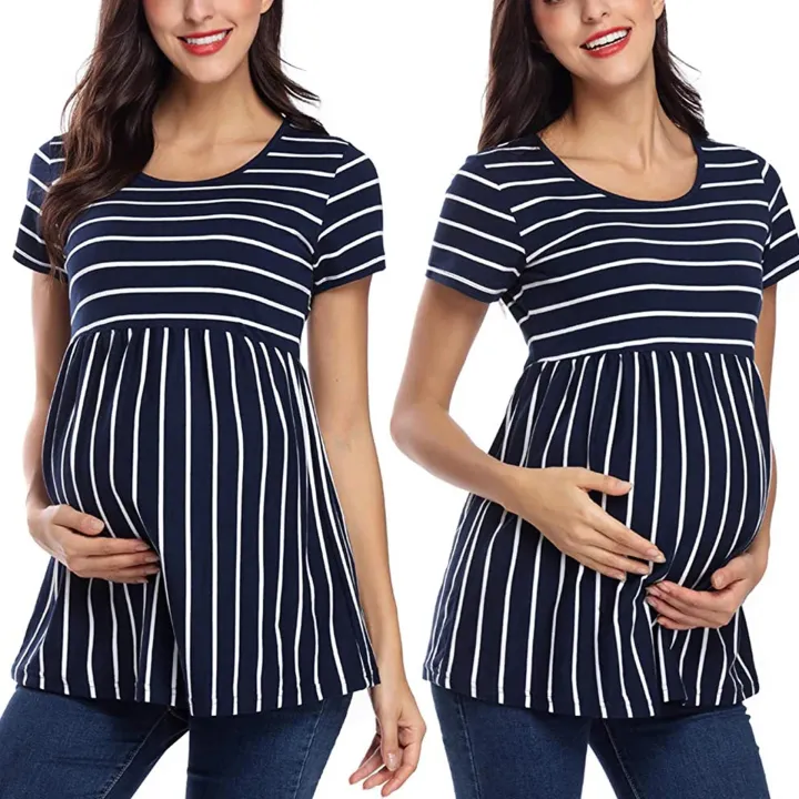 Pregnancy%20Clothes%20Spring%20and%20Summer%20New%20Fashion%20Maternity%20Wear%20Striped%20Round%20Neck%20Breast-feeding%20Dress%20Maternity%20Maxi%20Dress%20-%20Image%203