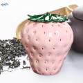 Ceramic Tea Leaves Jar Tea Tins Containers Strawberry Shape Beans with Lid Creative Decoration Tea. 