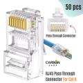 RJ45 EZ Pass Through Connector for Cat 5 Cat 6 Cat 7 Cable Network Unshielded RJ45 Plug Ethernet Gold Plated Network Connector Perforated Crystal Head White Cat5 Cat6 Passthrough 10 Pcs/25 Pcs/50 Pcs/75 Pcs/100 Pcs/200 Pcs/300 Pcs/400 Pcs/500 Pcs/1000 Pcs. 