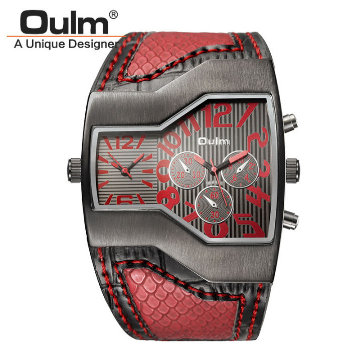 Oulm Quartz Watch Distinctive Men's Watch Double Time Zone Fashion Large Dial Belt Men's Watch Cross Border Ins Style