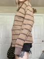 Women Fairy Grunge Knit Basic Shirt Autumn Y2K Grey Black Striped Long Sleeve Round Neck Tops Emo Tee. 