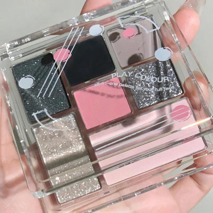 Honoria%20Honoeie%207%20Color%20Eyeshadow%20Palette%20Grey%20Powder%20Black%20Smoky%20Eye%20Blush%20Highlighter%20Korean%20Shiny%20Glitter%20Eye%20Shadow%20Eyes%20Makeup%20Cosmetics%20-%20Image%204