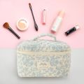Women Floral Cosmetic Bag Printed Cotton Aesthetic Toiletry Purse Large Capacity Zipper Closure Girls Daily Handbag. 