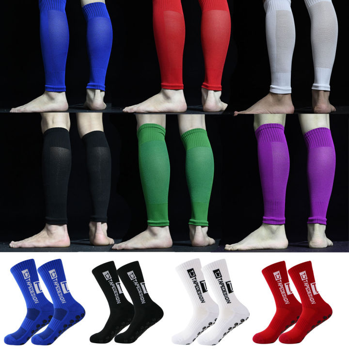 1 set of glued non slip sports socks, solid arrow football socks and leg protection socks