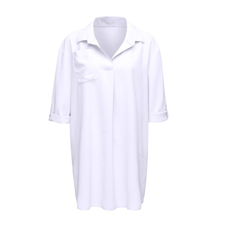 Plus%20Size%20Women%20Bikini%20Cover%20Up%20Shirt%20Solid%20Color%20Long%20Sleeve%20Loose%20Short%20Shirt%20Dress%20Ladies%20Summer%20Beach%20Cover%20Ups%20Beachwear%20-%20Image%205