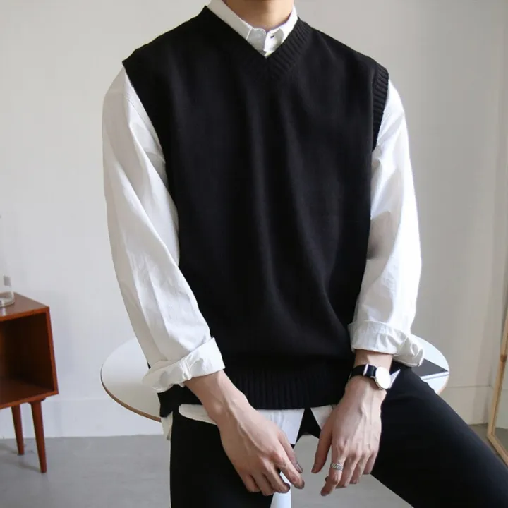 Men's%20Sleeveless%20Sweater%20Vest%20Simple%20All-match%20V%20Neck%20Solid%20Basic%20Cozy%20Tops%20Korean%20Style%20Ins%20Knitted%20Plus%20Size%20M-3XL%20-%20Image%202