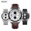 MEGIR quartz male watches Leather watches racing men Students game Run Chronograph Watch male glow hands for Man G. 