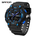 SANDA 6181 Dual Display Men Watches Waterproof Sports Watch Military Man Alarm Stopwatch Quartz Wristwatch Male Digital Clock.
