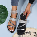 2024 New Foreign Trade Plus Size Casual Slippers Women's Round Toe Straight Rhinestone Flat Slippers.