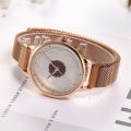 Fashion 3D Flower Alloy Flower Milan Mesh Belt Magnetic Buckle Quartz Watch Women's Casual Fashion Watch. 