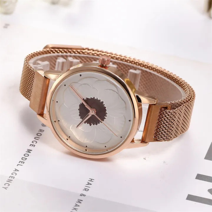 Fashion%203D%20Flower%20Alloy%20Flower%20Milan%20Mesh%20Belt%20Magnetic%20Buckle%20Quartz%20Watch%20Women's%20Casual%20Fashion%20Watch%20-%20Image%204