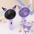 Kuromi Cartoon Sanrio Handheld Electric Fan Charging Stand Up with Light Anime Mini Two Speed Wind Summer Travel Girl Toys Gifts. 