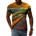 Summer New Terrace Pattern Printed Men's T-shirt Casual Pastoral Quality Short-sleeved Classic Round Neck Loose Quick-drying Top. 