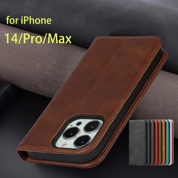 Leather case for Apple iPhone 14+ 14 Pro Max Flip case card holder