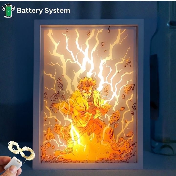 Anime LED Light Box – Dragon Ball Shadow Box Frame | Super Saiyan Lightning Effect | Handmade 3D Paper Art Gift