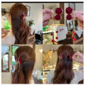 Hair Claw Exquisite Pearl Tassel Hair Accessories Red Velvet Flocked Rose Flower Retro Hairpin Women Popular Ponytail Holder. 