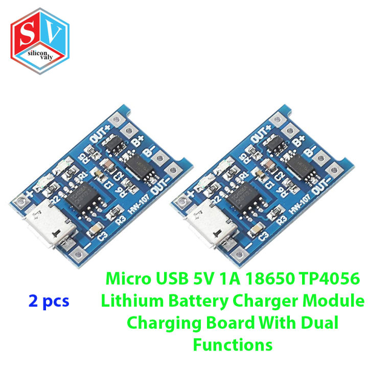 2pcs/lot Micro USB 5V 1A 18650 TP4056 Lithium Battery Charger Module Charging Board With Dual Functions