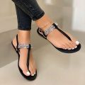 2023 Summer Ladies Sandals Fashion Bling Rhinestone Flats Shoes for Women Sequined Cloth Open Toe Casual Flip Flops Plus Size. 