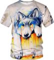 Srcnhim Tie-Dye Novelty Colorful Gorgeous Wolf T-Shirt Strong Artistic Atmosphere 3D Printing Classic Tee.