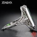 ZDADAN 925 Sterling Silver Big Square Emerald Gemstone Ring For Women Wedding Jewelry Accessories Wholesale.