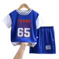 GC 2pcs Boys Short Sleeves Shirt Shorts Suit Summer Basketball Jersey Fake Two-pieces Set For 3-10 Years Old Kids.