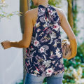 Spring flowers Women Summer Tank Tops, Floral Print Tie-Neck Sleeveless Vest Tops, Streetwear for Girls, Light Purple/Apricot/Navy Blue. 