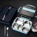 Leak-Resistant Stainless Steel Bento Lunch Box with 5 Compartments, 1500ml, New and Improved 2022 Bento Style with Lunch Bag and Tableware, Eco-Friendly, Dishwasher Safe, BPA Free.