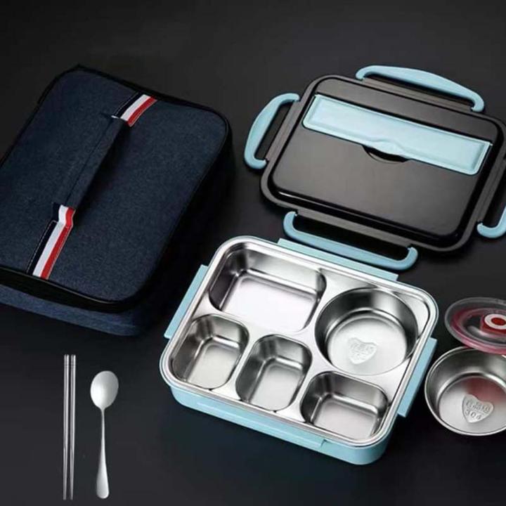 Leak-Resistant Stainless Steel Bento Lunch Box with 5 Compartments, 1500ml, New and Improved 2022 Bento Style with Lunch Bag and Tableware, Eco-Friendly, Dishwasher Safe, BPA Free