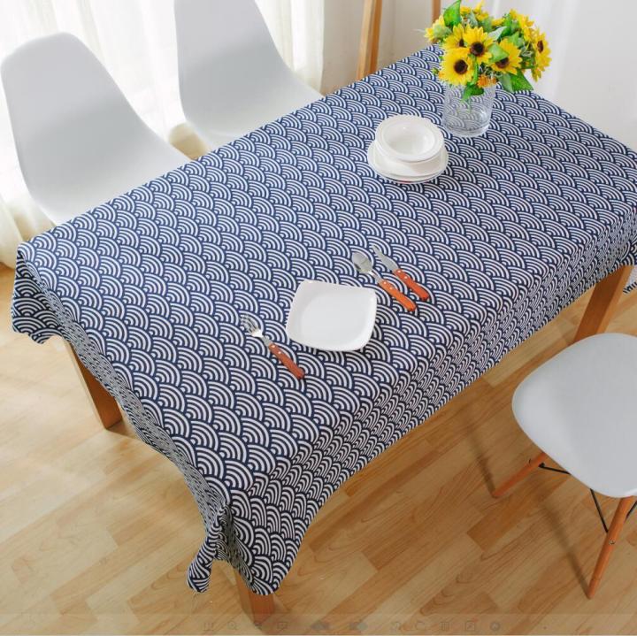 Japanese Totem HAILANG Dark Blue Geometric Pattern Cotton Linen Table Cloth Blue Tablecloth Cloth Liner Cover Cloth