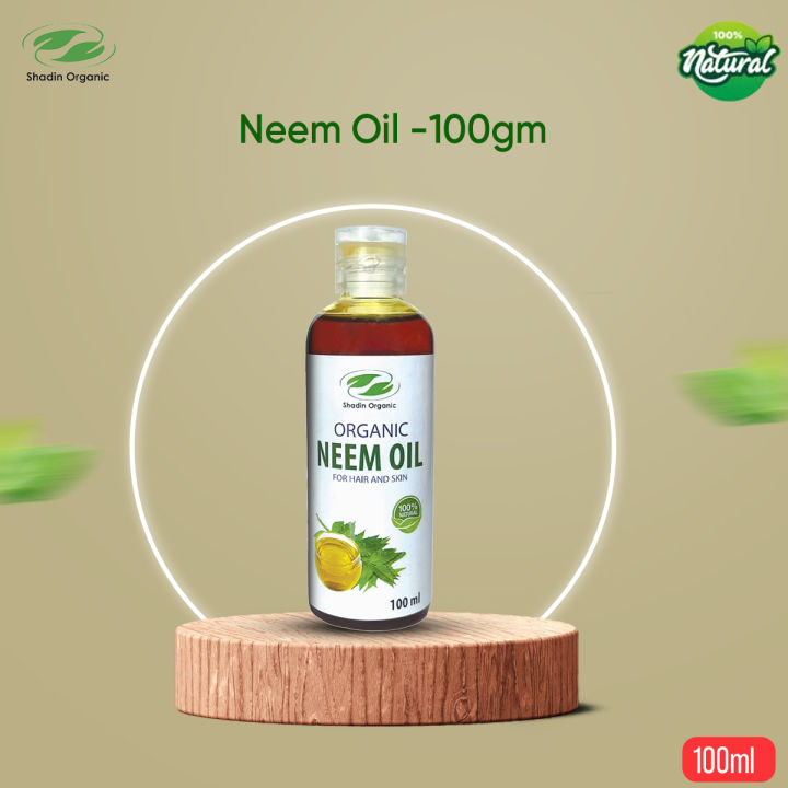 Neem Oil -100gm  (Shadin Organic) Natural & Pure, Cold Press, 100% Pure Cold Pressed - Great for Skin Care, Hair Care, Massage Oil, Nails, Acne, & Moisturizer for Dry Skin