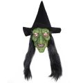 Halloween Horror Old Witch Mask with Hat Cosplay Scary Clown Hag Latex Masks Green Face Big Nose Old Women Costume Party Props.