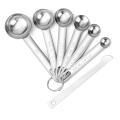 Stainless Steel Measuring Spoons Cups Set, Small Tablespoon, Teaspoons, Set 6 with Bonus Leveler, for Dry and Liquid.