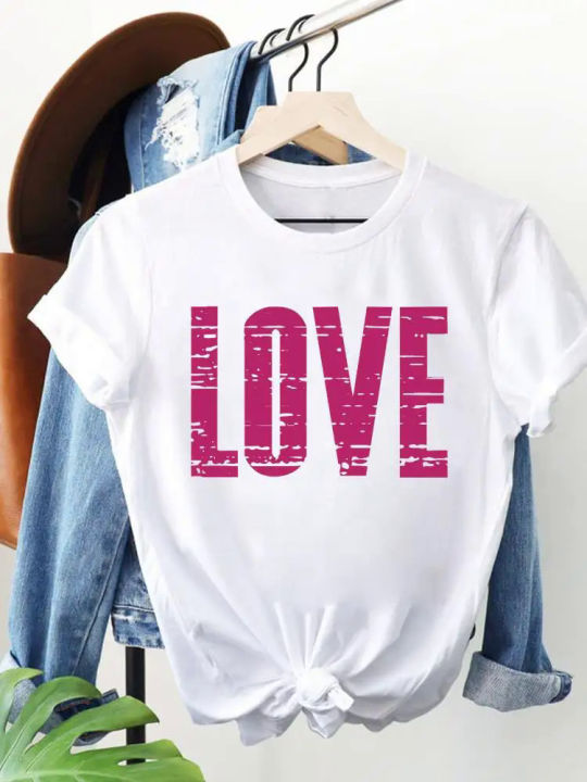 Love Letter Style Cute 90s Print Top Short Sleeve Women Fashion O-neck T Shirt Clothing Casual Lady Graphic Tee T-Shirt