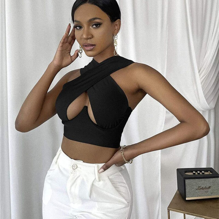 Women%20Criss%20Cross%20Tank%20Tops%20Sleeveless%20Solid%20Cutout%20Front%20Crop%20Tops%20Party%20Club%20Streetwear%20Summer%20Lady%20Bustier%20Tops%20-%20Image%202