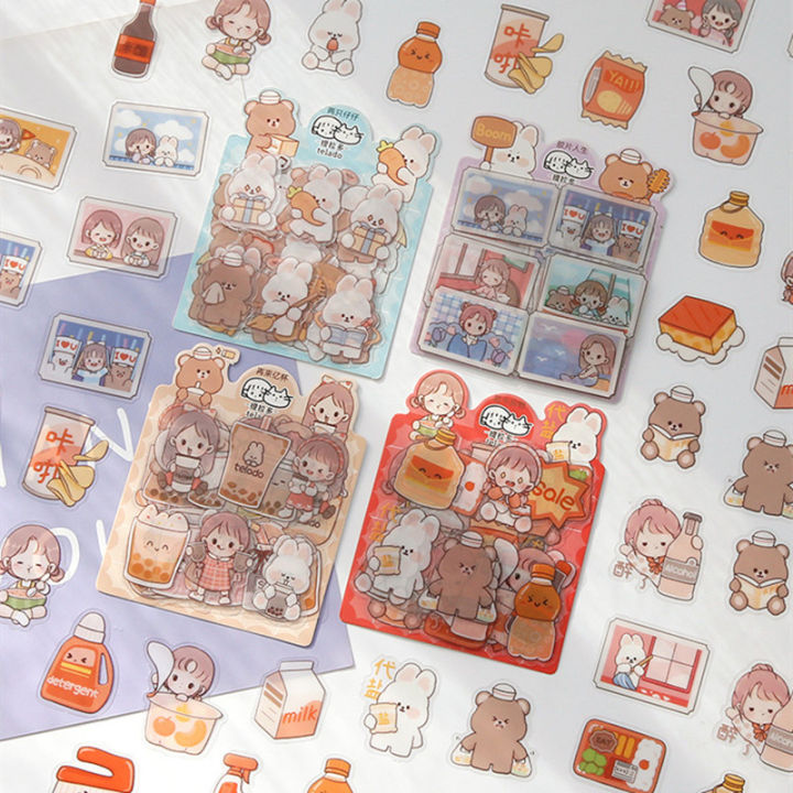 RHS Online 40PCS Mini Cute Girl Bear Series PET Stickers Waterproof Album Diary Journal Decorative Crafts Scrapbooking DIY Sticker