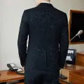 2024 Luxury Blazer Shiny Red Blue Black Contrast Color Stand-up Collar Blazer Slim Fit Suit Party Prom Wedding Dress Jacket Wearhouse. 
