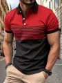 Striped Men's Casual Color Block Short Sleeve Lapel Polo Shirt For Summer Golf Shirt EUROPEAN Measurement.