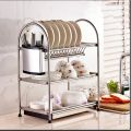 Stainless Steel Dish Rack Set 3-Tier Kitchen Organizer - Organize Your Kitchen Utensils Efficiently With This Sturdy Stainless Steel Dish Rack Set. 
