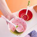 Large Cereal Bowl Scoop Watermelon Strawberry Shaped Hand Painted Ramen Spoon Long Handle Cute Kitchen. 