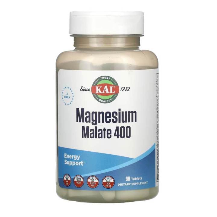 Magnesium Malate 400mg by KAL Chelated Supplement with Malic Acid Healthy Energy & Muscle Function Support Enhanced Absorption 90 Tablets