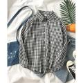Black and White Plaid Shirt Female Spring and Autumn Fashion Thin Student Loose Long Sleeve Hong Kong Style Retro Design Sense All-Matching Shirt. 