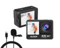 Ausek Q60TR 4K Ultra HD Touch Dual Screen selfie-time action camera With Extranal microphone. 